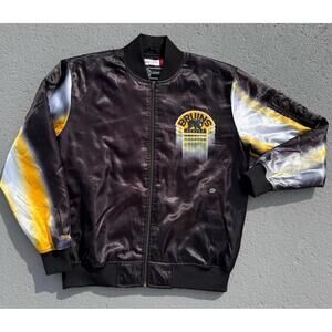 Men’s Mitchell & Ness NHL Boston Bruins Satin Bomber Jacket Black Large NWOT